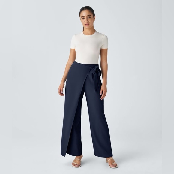 Halara High Waisted Tie Side Invisible Zipper Wide Leg Work Pants Small Tall - Picture 8 of 8